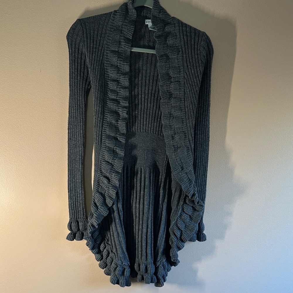 Body Central Charcoal Ruffled Cardigan